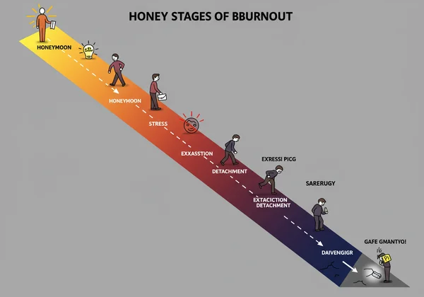 Visual representation of the five stages of burnout journey.