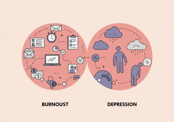 Zwei überlappende Kreise, einer für Burnout, einer für Depression.