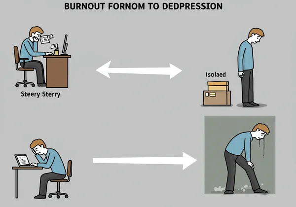Burnout, das zu Depression führt, ein Verlauf.