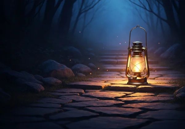 A warm lantern illuminating a path, symbolizing guidance and hope.
